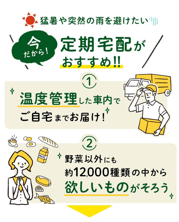 市場価格が不安定な今だから定期宅配をおすすめします！！ 1,定期的に定額で野菜が届くから出費安定 2,生産者さんから直接仕入れるから急激な値上げの心配なし！