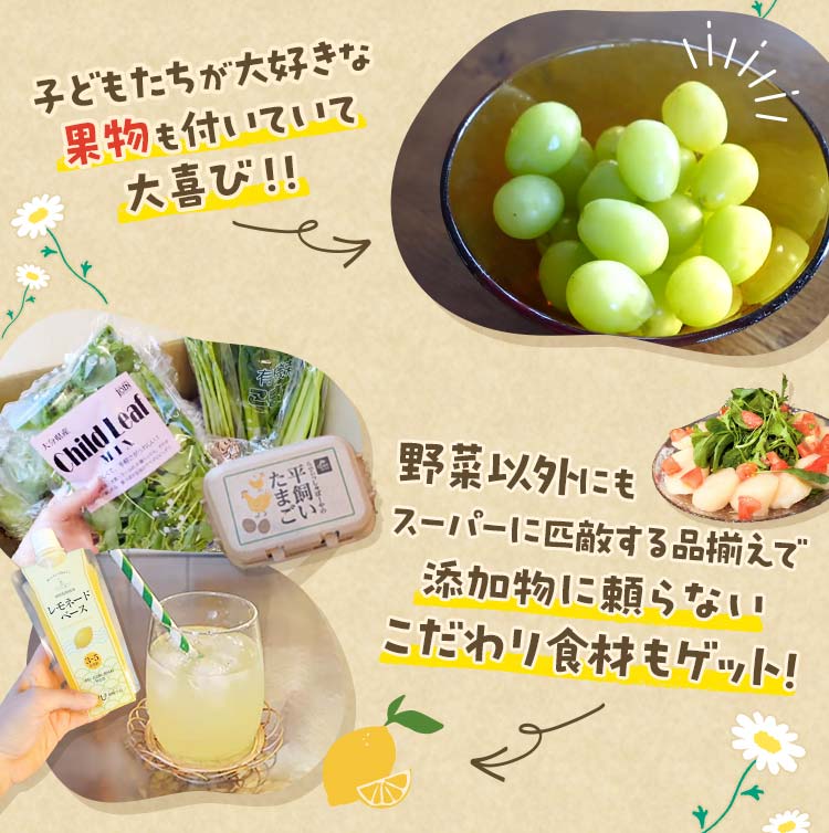 野菜果物はもちろん、スーパーに匹敵する品揃えで添加物に頼らないこだわり食材もゲット