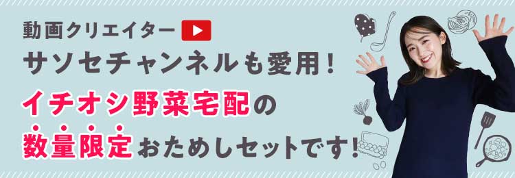 動画クリエイターサソセチャンネルも愛用！イチオシ野菜宅配の数量限定おためしセットです！